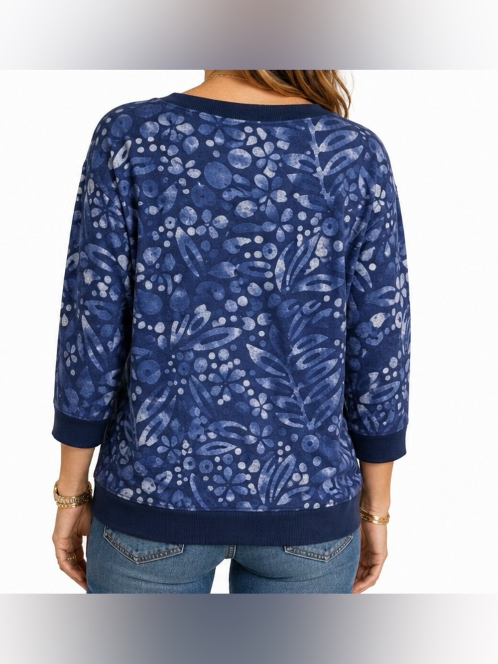 PEPIN Margo Hand Dyed Block Print Cotton Sweatshirt Blue S/M - Picture 2 of 9